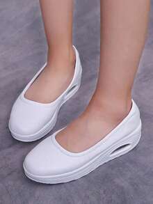 Women's Cushioned Thick Sole Wedge Rocker Work Shoes, Simple Pure White Design, Soft Breathable Medical Nursing Duty Shoes - White - View 4