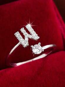 1pc 26-Letter Open Design Copper Zirconia Decorated Ring, Minimalist Style Versatile Index Finger Accessory For Women - Open Ring - View 32