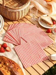 100pcs/40pcs/20pcs Disposable Red And White Gingham Paper Napkins, Suitable For Picnic, Wedding, Party, Cafe, Bakery And Table Decoration - Multicolor - View 2