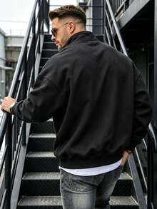 Men's Half-Zip Sweatshirt, Fashionable Sports Stand Collar Top, Suitable For Daily Wear, Exercise And Vacation, Perfect Gift For Husband - Black - View 6