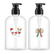 2 Botol Pompa Plastik Bening Motif Bunga Poinsettia dan Permen Tongkat 300ml, Wadah Sabun Tangan Isi Ulang untuk Meja Rias, Cocok untuk Liburan - MultiWarna - View 11