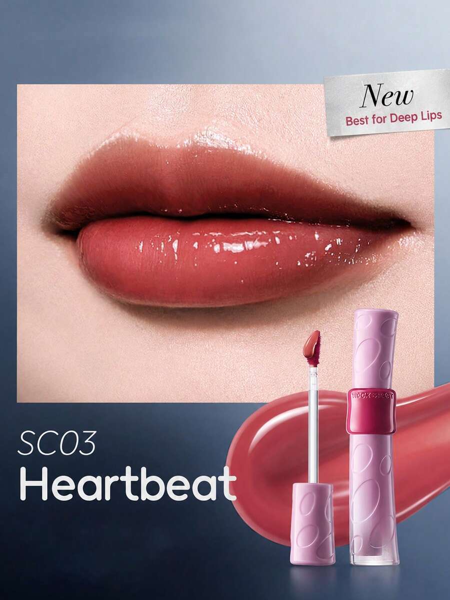 ROCK SWEET Debut Night Series Mirror Lip Gloss, Ringan & Berpigmen Tinggi, Lapisan Bening Kristal, Hasil Akhir Cermin Kaca Tahan Lama - Teh Hitam Kayu Manis SC03 - View 1