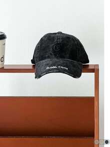 Vintage Corduroy Baseball Cap, Distressed Broken Edge Design With Letter Embroidery, Face-Slimming Effect, Autumn/Winter Unisex Baseball Cap - Distressed Hem Rubkke Corduroy - View 8
