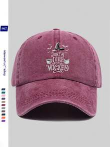 1pc Vintage Washed Distressed Adjustable Baseball Cap Trucker Hat With Witch Bat Print, Funny Halloween Hat For Daily Wear, Photos, Halloween Costume, Cosplay, Versatile - Multicolor - View 6