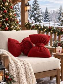 1pc Red Bow Shaped Decorative Pillow, Textured Knot Design Festive Accent Cushion For Christmas Holiday Sofa, Bedroom, Living Room And Seasonal Home Decor - Red - View 5