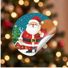 1pc Christmas Vintage Cartoon Round Self-Adhesive Sticker Roll, Snowman & Santa Claus Pattern Decorative Stickers For Water Cups, Storage Jars, Holiday Atmosphere - Multicolor - View 5