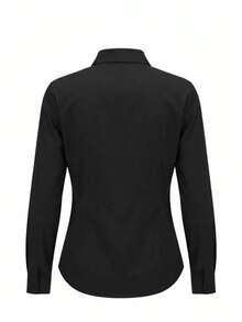 Plus Size Women's Elegant Solid Color Long Sleeve Blouse, All-Season Casual Versatile Top, White - Black - View 5