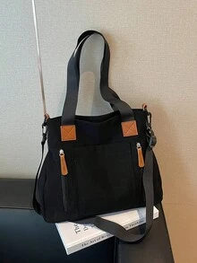Unisex Casual Tote Bag Large Capacity Multi-Pocket Shoulder Bag, Daily School Work Handbag For Students & Office Workers Ladies' Shoulder Bag - Multicolor - View 13