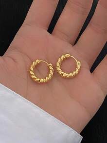 1 Pasang Anting Hoop Minimalis Modis dari Paduan Tembaga, Cocok untuk Dipakai Wanita Saat Berpergian Sehari-hari - Yellow Gold - View 6