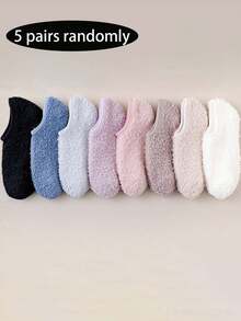 1/5/10 Pairs Random Women's Short Socks, Coral Fleece Plush Floor Socks, Autumn/Winter Indoor Home Non-Slip Short Tube Sleep Socks, Suitable For Multiple Occasions - Multicolor - View 12