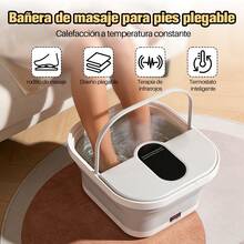 Bañera para Pies Plegable Portátil, 45°C Calefacción, Burbujas + Rodillos, Cabe en Cualquier Lugar, con Kit de Pedicura – Ideal para Viajes, Camping o Apartamentos Pequeños - Gris Claro - Ver 7