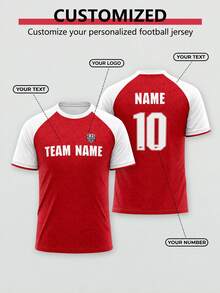 2026-27 Season League Team Customized Football Jersey, Personalized Logo, Number, Team Name And Player Name, Sporty Red Summer Style - Red - View 1