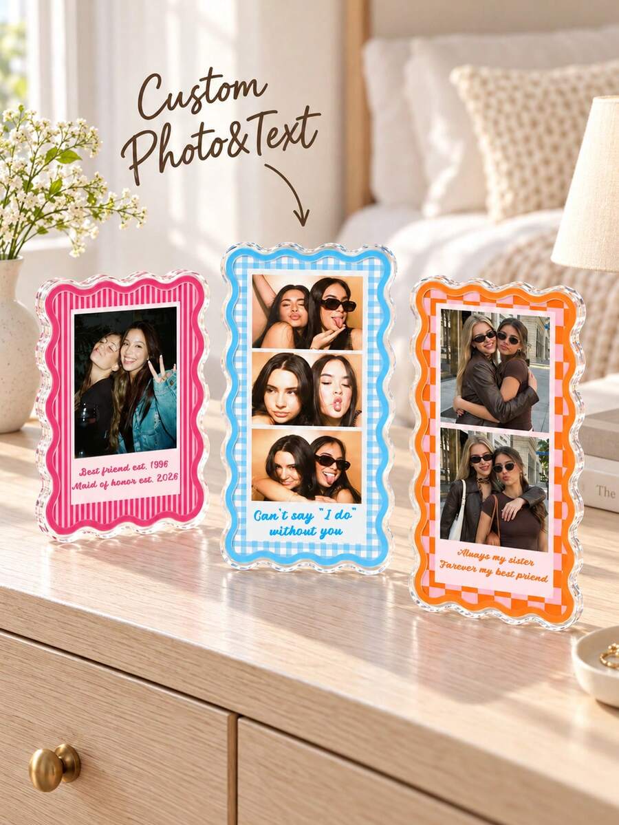 1pc Personalized Besties Photo Acrylic Block, Custom Sister Acrylic Picture Frame, Soul Sister Gift, Bestie Birthday Plaque, Desk Decor Gift - Multicolor - View 1
