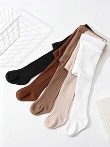 5 Pairs Girls' Vertical Striped Tights, All-Season Skin-Friendly Elastic Baby Leggings, Simple Solid Color Wearable Tights For Girls - Multicolor - View 6