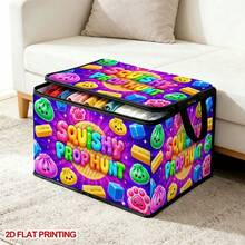 1PC SQUISHY PROP HUNT Colorful Squishy Pattern Under-Bed Storage With Zipper Flip Cover Foldable Storage Box - Suitable For Book Organization, Under-Bed Storage, Car Trunk Storage, Cosmetics, Hair Styling Tools, Toy Storage, Student Back To School Storage, Office, Home Organization, Clothing, Blankets, Daily Items Large Capacity Storage. - A - View 5