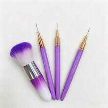 3Pcs Nail Art Line Drawing Pens, Gradient Purple Fluffy Setting Powder Makeup Brush Combo Pack - Multicolor - View 5