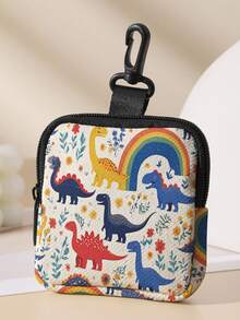 1pc Cartoon Dinosaur Print Mini Coin Purse, Zipper Closure Small Pouch With Swivel Hook For Earphones Coins Keys Small Items, Can Hang On Backpack - Multicolor - View 8