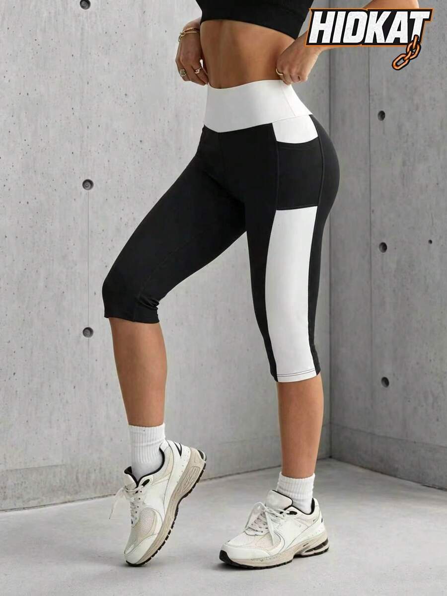 Hidkat Women's Solid Black & White Color Block High Waist Slim Fit Pocket Sweatpants - Black and White - View 1