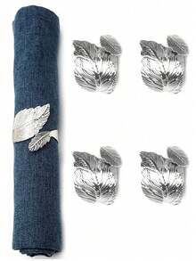 2-24pcs Leaf-Shaped Gold Napkin Rings, Shiny Metal Napkin Holders Table Decor, Fashion Autumn Napkin Rings Bulk Pack, Suitable For Christmas, Easter, Wedding, Party, Elegant Table Setting Gift Idea - Silver - View 11