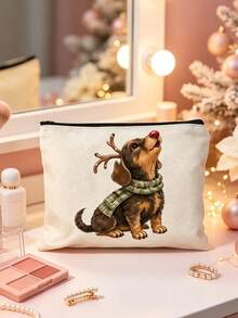 Cosmetic Bag With 2D Dachshund Print, Reusable Makeup Organizer, Lightweight Toiletry And Cosmetics Pouch, Zippered Makeup Bag, Lightweight Coin Purse - Multicolor - View 8
