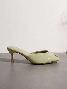 Peep Toe Stiletto Mule Sandals, Plus Size Wide Fit Minimalist Elegant High Heel Slippers For Outdoor Wear - Green - View 7