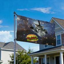 1pc Abstract Space Cat Chasing Burger Wall Tapestry, Polyester Fabric, Suitable For Home Wall Decor, Office, Room Flag, Indoor Decorative Tapestry, Home Decoration, Photography Backdrop, Bed Head Decor - Multicolor - View 3