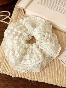 2pcs Multi-Layer Lace Ruffle Scrunchies, Elegant Ponytail Hair Ties, Elegant Mesh Hair Rope Headpiece, Versatile High Elasticity Women's Hair Accessories - Multicolor - View 4
