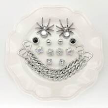 14PCS Silver Black Shoe Charms For Clogs, Spider Star Flower Rhinestone Chain Shoe Decorations, ABS Bling DIY Shoe Accessories For Women Girls - Grey - View 5