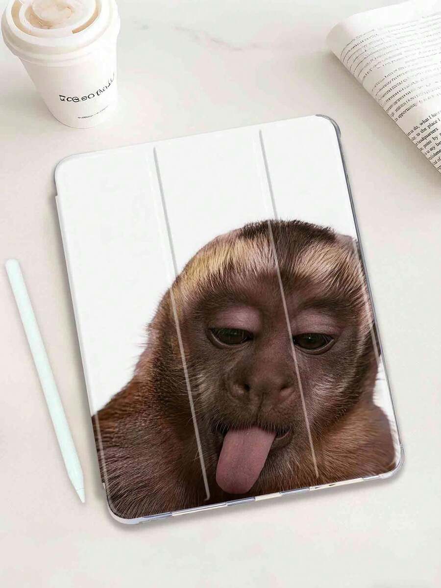 1 قطعة بطانية جهاز لوحي بتصميم لسان القرد، متوافق مع iPad Mini4/Mini5/Mini6/Mini7/10.2/10.5/10.9 (Air4-Air8)/Pro 11/10th Gen/A16/Pro 11 2024، Galaxy A8 Model، بطانية ناعم بنمط ملون، حامل ثلاثي الطي، إيقاظ/نوم تلقائي، فتحة قلم مدمجة، القلم غير مشمول - متعدد الألوان - مشاهدة 1
