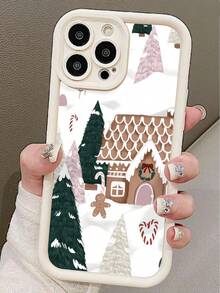 1pc Fashionable Christmas Element Snowy Gingerbread House Pattern White Diamond Sand Anti-Drop Anti-Fingerprint Full Coverage Phone Case Compatible With IPhone 16/16Pro/16Plus/15/15ProMax/15Pro/11/12/13/14ProMax/11Pro/11ProMax/12Pro/12ProMax/13Pro/13ProMax/14Pro/14ProMax Soft Shell Premium Creative - Multicolor - View 2