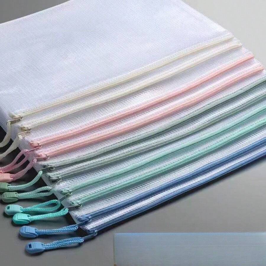 Morandi A4 Zipper File Bag, Thick Waterproof Transparent Document Storage Bag, Suitable For School And Office, Can Store Papers And Test Papers, In Stock.