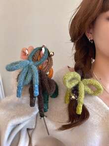 1pc Autumn/Winter Knitted Bow Plush Scrunchie Elastic Hair Tie Soft Ponytail Hair Rope Hair Accessory For Women Party Outing Daily Matching - Multicolor - View 2