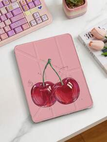1pc Red Big Cherry Tablet Case Compatible With IPad Mini6/Mini7/10.2/10.5/10.9 (Air4-Air8)/Pro 11/10th Gen/A16/Pro 11 2024 Models, Double-Sided Painted Pattern, Transparent Acrylic Back Shell, Silk Texture 8-Fold Stand, Auto Sleep/Wake, Built-In Pencil Slot, Pencil Not Included, Some Models With Camera Frame - Multicolor - View 2