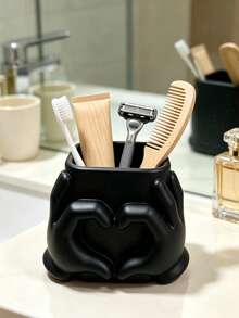 Cute Heart Hand Shaped Toothbrush Holder, Multipurpose Bathroom Counter Storage Organizer, Toothpaste Razor Comb Storage Cup, Aesthetic Bathroom Vanity Decor, Home Table Decor Gift - Multicolor - View 13