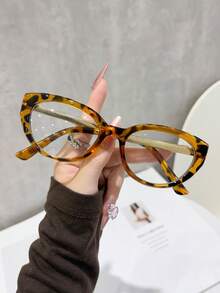 Cat Eye Clear Lens Eyeglasses For Women, Retro Full Rim Frame With Gold Temple Decor, Non-Prescription Fashion Eyewear For Daily Office - Multicolor - View 1