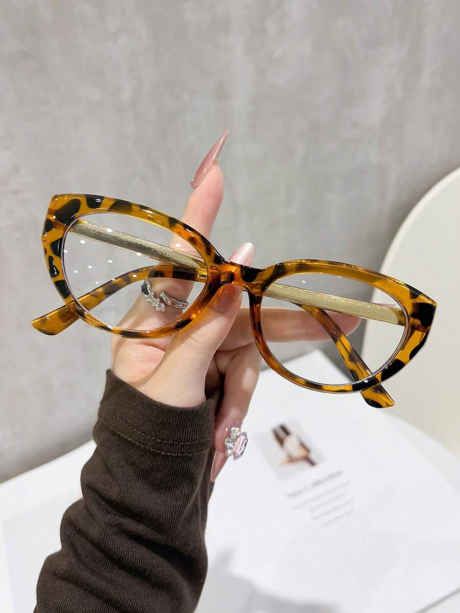Cat Eye Clear Lens Eyeglasses For Women, Retro Full Rim Frame With Gold Temple Decor, Non-Prescription Fashion Eyewear For Daily Office - Multicolor - View 1