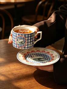 1 Set Exquisite Ceramic Cup & Saucer, Swan Coffee Cup, Home Handheld Cup, Farm Theme Afternoon Tea Cup, Water Cup, Mug, Small Capacity Ceramic Cup, Milk Cup, Gift Cup - Multicolor - View 1