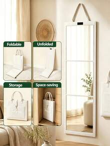 Foldable Full-Length Mirror With Portable Storage Bag, Over-The-Door Mirror, Freestanding/Wall-Mounted Vanity Mirror, High-Definition Imaging, Suitable For Bedroom, Dorm, Travel - Folding Mirror - View 5