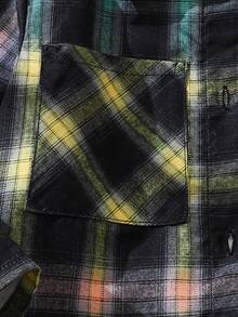 Young Girls Vintage Casual Plaid Long Sleeve Shacket, Comfortable Button-Up Lapel Cardigan Top, Suitable For Daily Wear, Autumn And Early Spring Outfits - Multicolor - View 5