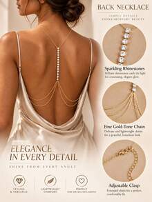 XYHEALER 1 dây chuyền lưng đính đá rhinestone màu vàng cho nữ, trang sức xích đeo thân pha lê cho váy hở lưng, phụ kiện cô dâu đám cưới dạ tiệc buổi tối - Nhiều màu - Xem 3