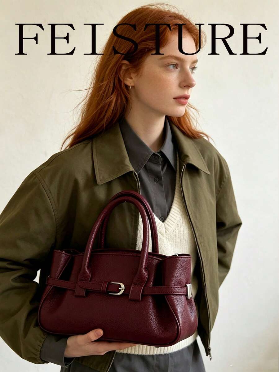 FEISTURE 1pc Solid Color PU Fabric Women's Handbag, Fashionable Shoulder Bag Crossbody Bag, Suitable For Girls, Women, College Students, New Professionals And White-Collar Workers, Perfect For Work, Business, Commuting, Campus