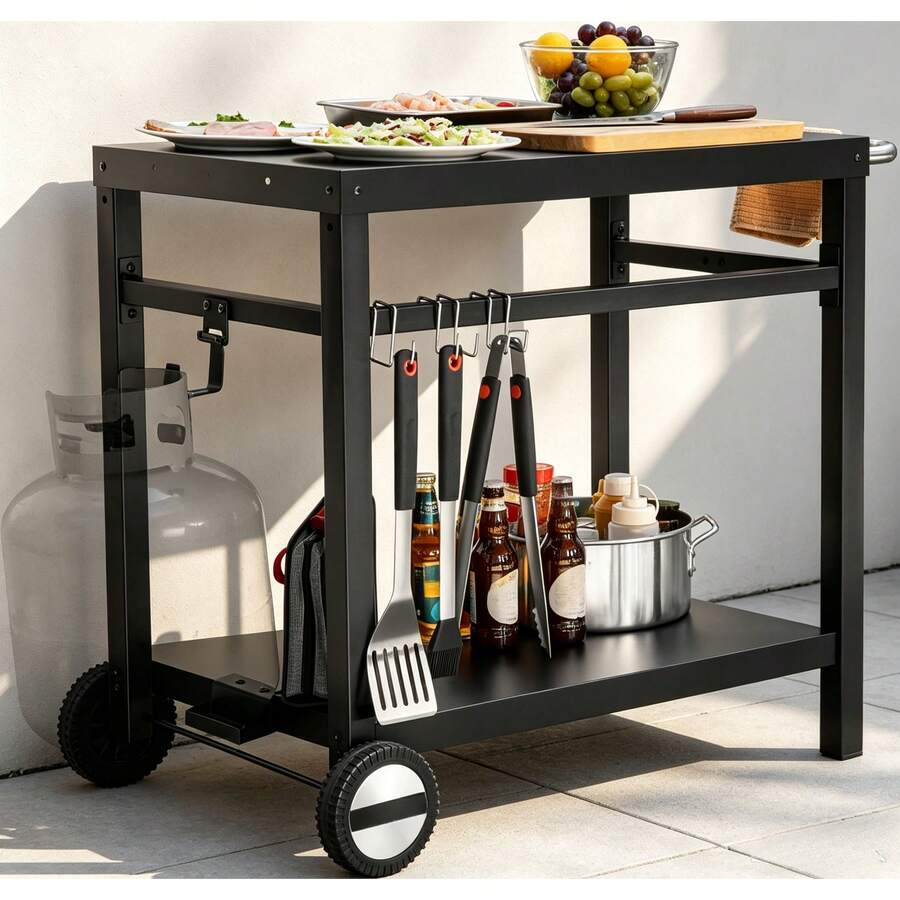 Roller Computer Table - Black Flat Top and Black Frame - View 1