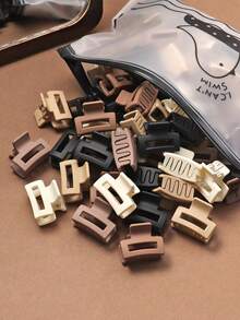 30/15/5pcs Large Capacity Mini Hair Claw Clips Set For Women, Mixed Shapes, Matte Neutral Colors, Small Hair Clips, Flower, Star, Bow, Fashion Hair Accessories - Multicolor - View 5