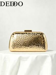 Women's Evening Clutch, Gold Metal Hard Shell, Rectangular Snap Closure, Modern Luxury Handbag, Suitable For Wedding, Banquet, Party - Gold - View 2