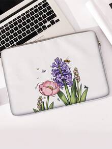 1pc Pink Tulip Print Laptop Sleeve, Shockproof Zipper Notebook Protective Bag, Portable Computer Case For School Office Travel - Multicolor - View 12