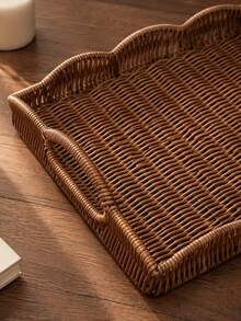 Cirelle 1Pc Scalloped Edge Woven,Handled Rectangular Storage Tray,Decorative Organizer Basket,Home Tabletop Dresser Countertop For Home Decor Lovers,Desktop Storage Decor,Kitchen Coffee Table Organizer - Multicolor - View 4