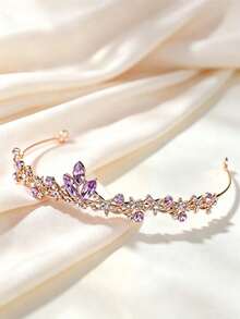 1 Women's Fashion Princess Three-Dimensional Crown Sweet Light Luxury Rhinestone Birthday Hair Accessory Headband - Pink - View 7