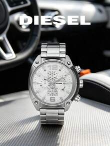DIESEL DZ4203 Men's Chronograph Watch, Silver Stainless Steel Band White Dial Sports Watch - Silver - View 2
