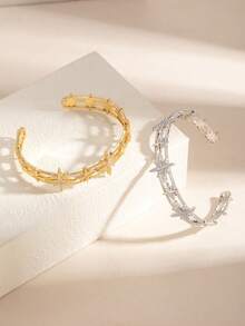 1pc Fashionable Exquisite European & American Vintage Style Multi-Star Sparkling Cubic Zirconia Open Bangle Hollow Design Versatile For Party Wear - Fashion Bracelets - View 3