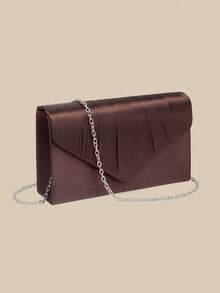 1pc Evening Clutch Bag, High-End Satin Fabric Envelope Style, With Flap Design, Suitable For Holidays, Vacation Season, Summer, Beach, Business Commute And Other Occasions, Multi-Functional Crossbody Bag, Casual Minimalist, Beach, Party, Vacation Essential - Coffee Brown - View 6